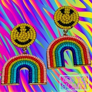 EMOJI SIMLEY RAINBOW SEED BEAD EARRINGS